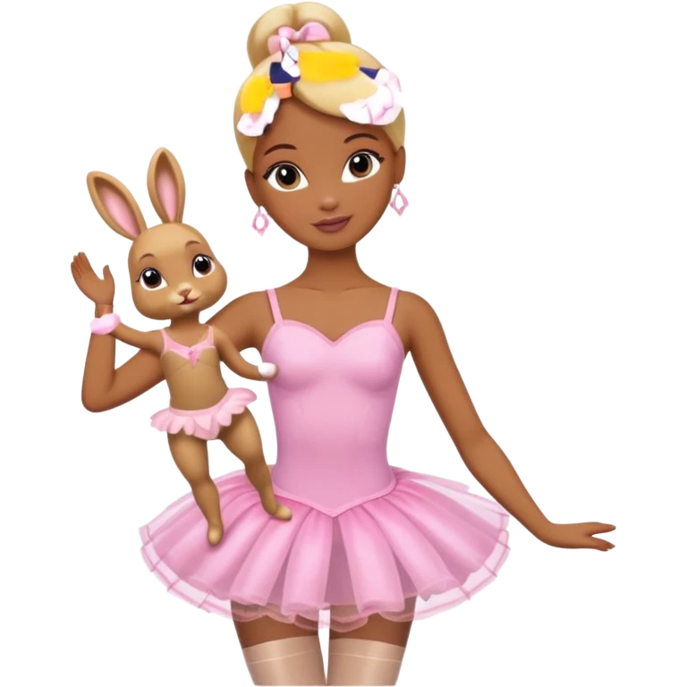 Brown skin blonde hair barbie ballerina with bunny  emoji