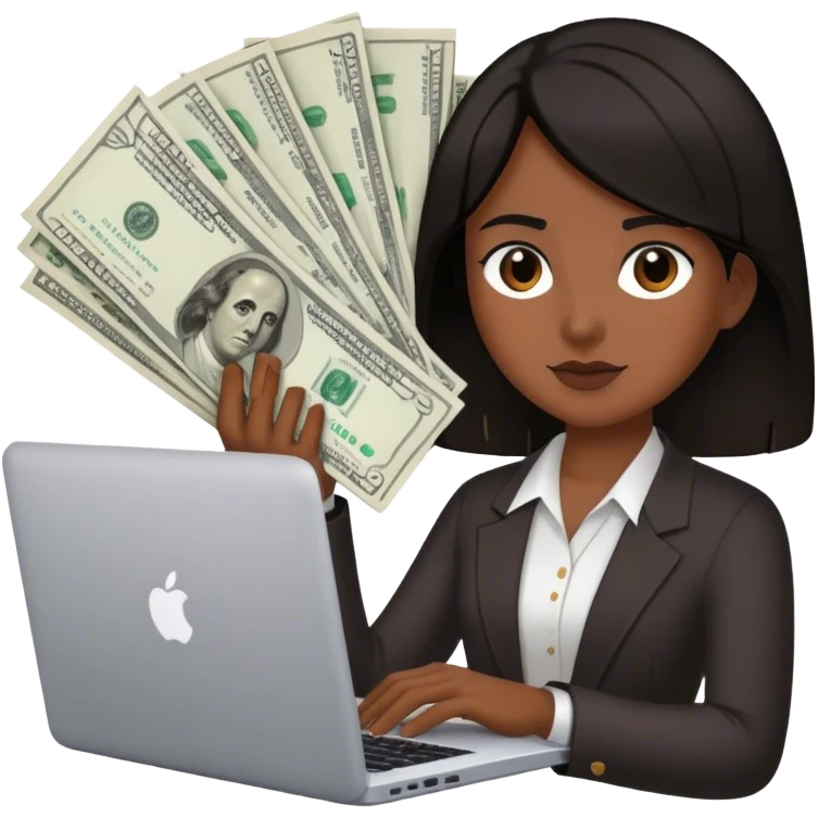 dark-haired person with a laptop and some bills, with money  emoji