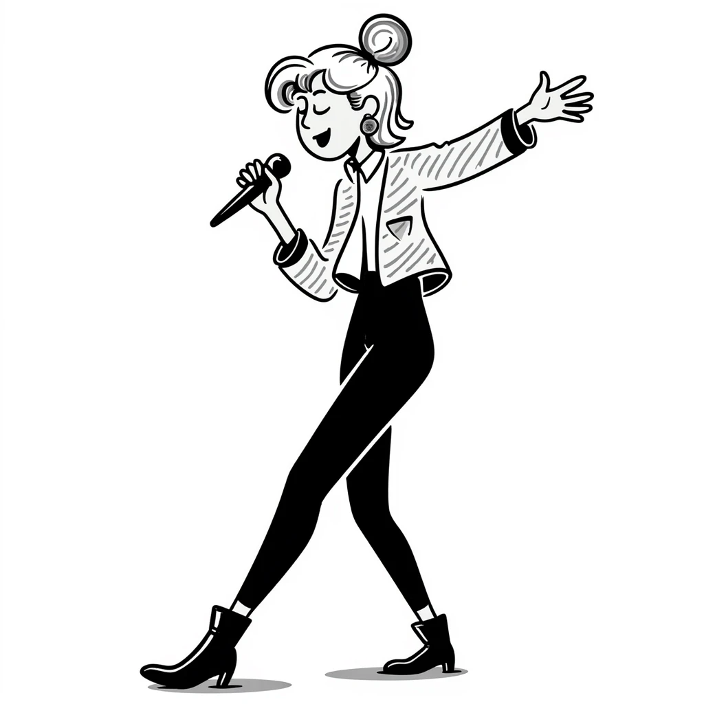 Sabrina Carpenter performing on Short n' Sweet tour, blonde hair, chic outfit emoji