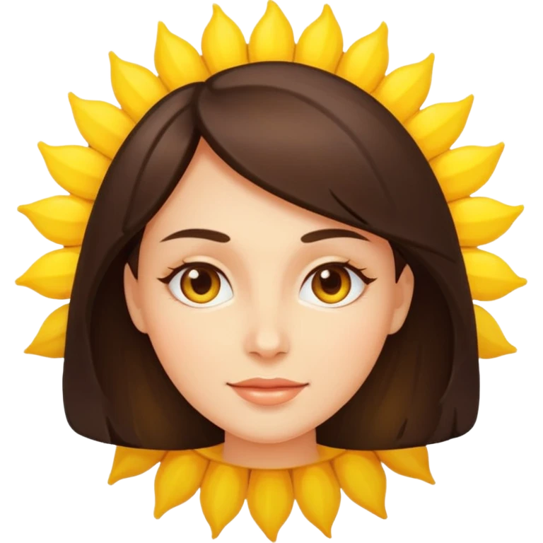 brunette womans face on a sun emoji