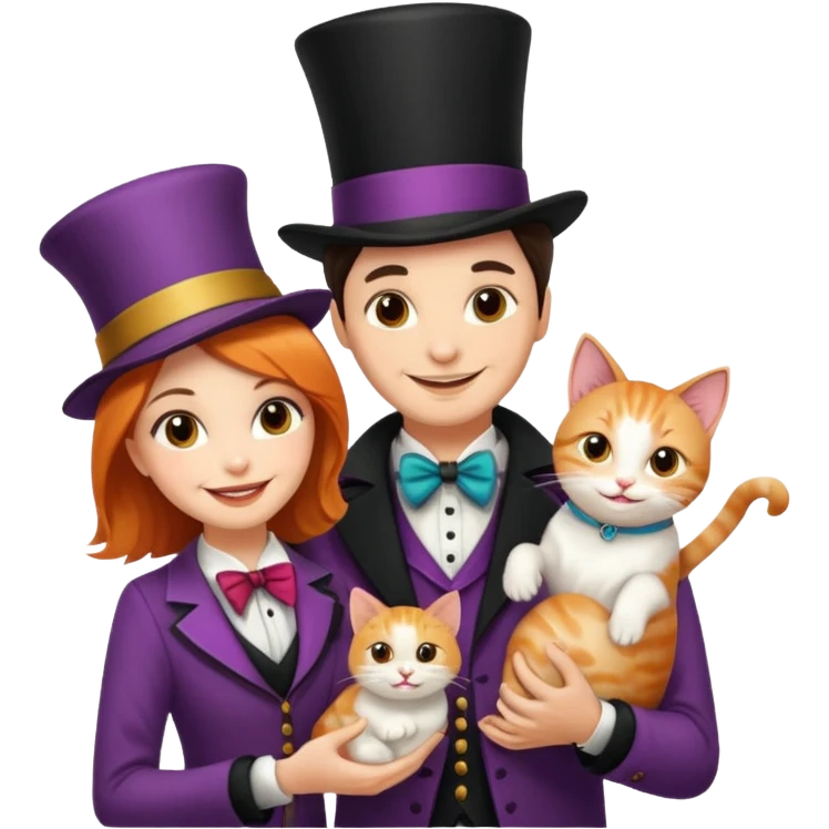 magician couple and their pet cat emoji
