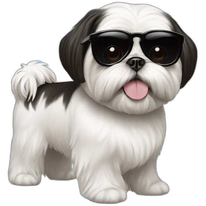 Black and white shih tzu with rick Ross wearing sunglasses  emoji