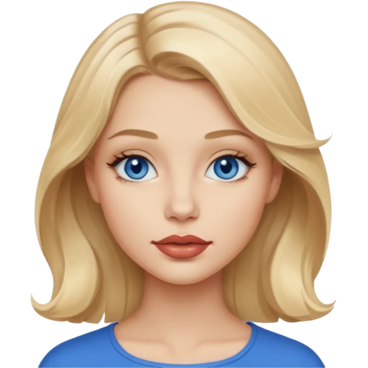 blondynka lekko krecone wlosy i niebieskie oczy obrysowane usta na jasny braz mloda emoji