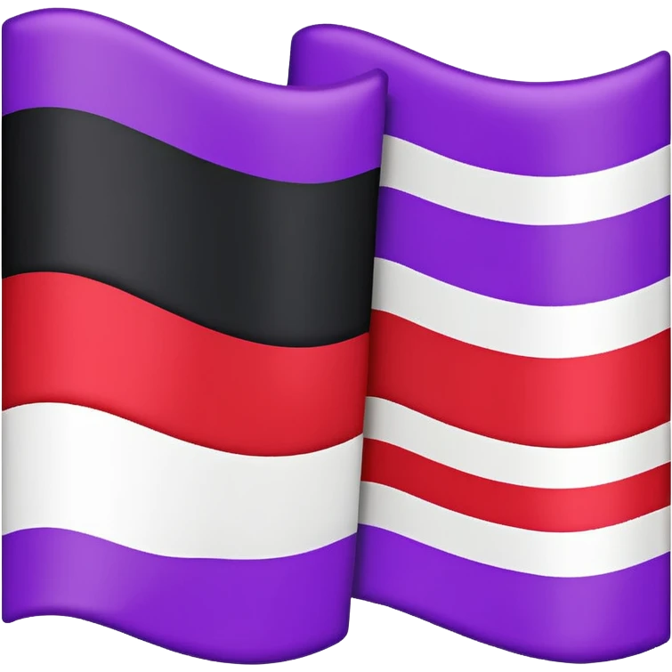 The emoji of a flag with three horizontal sections. The top is black, the middle is white, and the bottom is split in half. The bottom left is purple, and the bottom right is red emoji