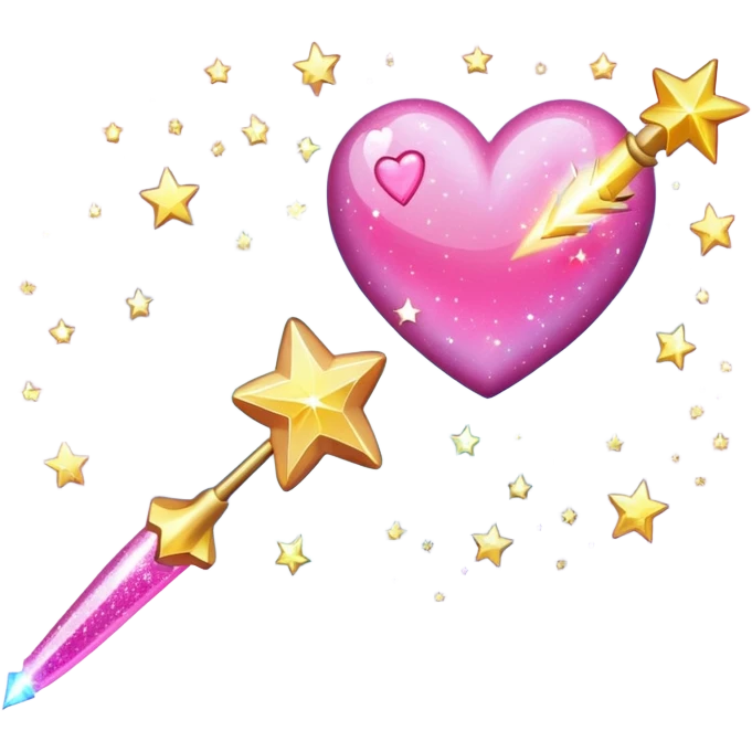 wand with a shooting star pink heart instead of a star at the end of a wand emoji emoji
