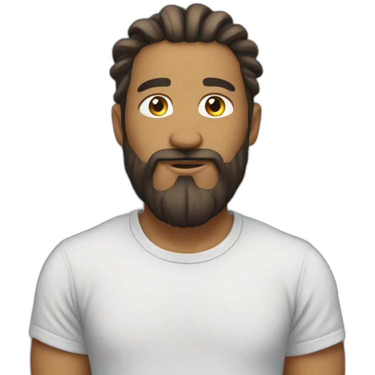 man with man bun and beard with t shirt emoji
