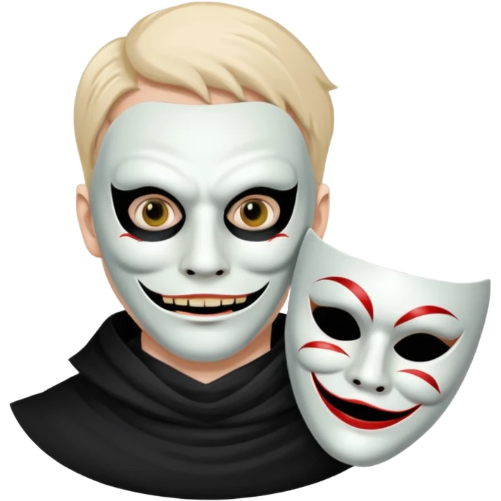 guy holding mask but his face is creepy and very scary emoji