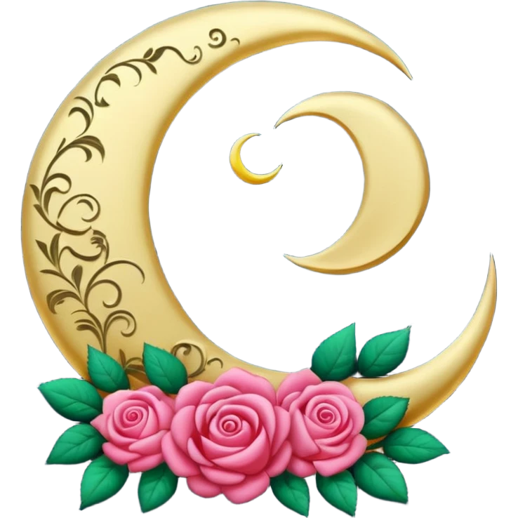 crescent damask moon with roses emoji
