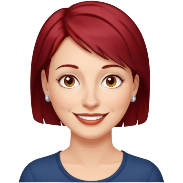 femme 40 ans, cheveux très court rouge foncé piercing sur le nez yeux marrons emoji