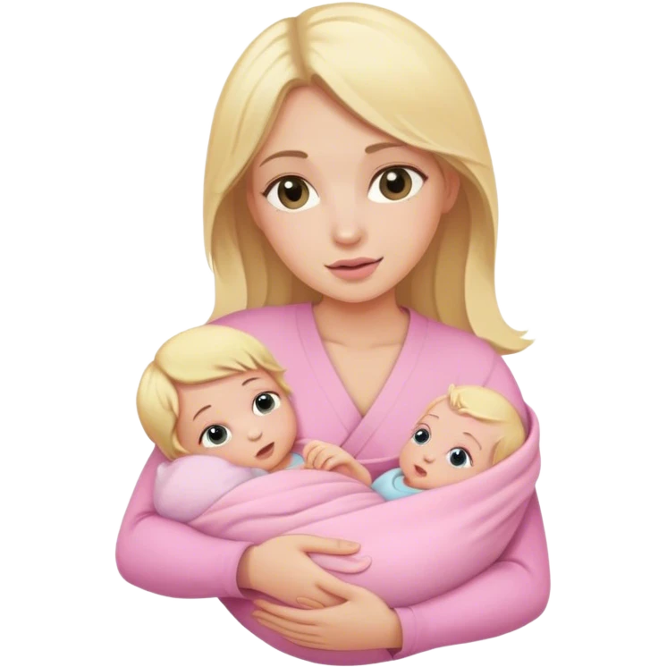 Blonde girl holding a new born baby while the baby is wrapped in pink. emoji