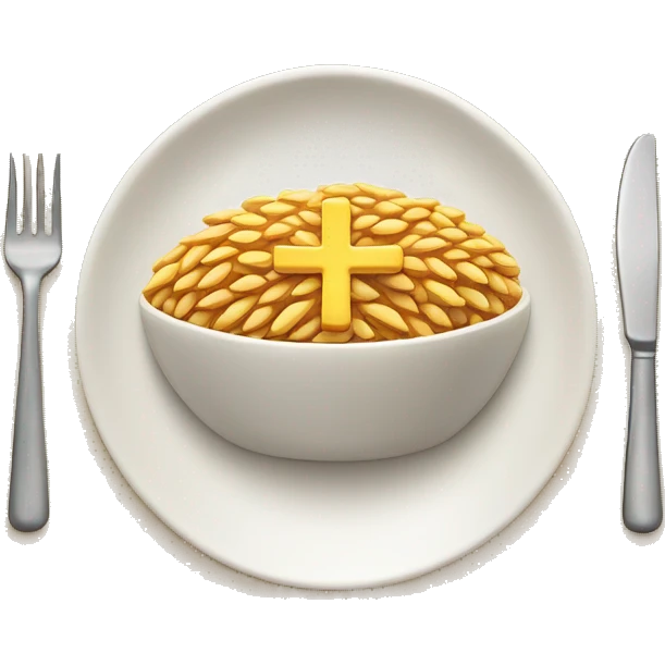 a plate with cooked wheat on top and a cross in the middle emoji