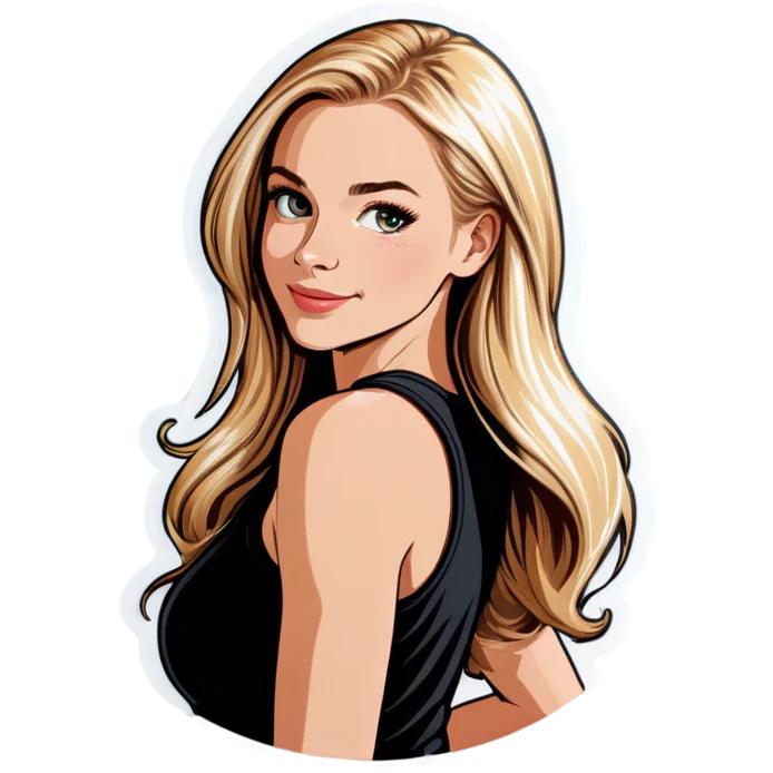 beautiful white girl , with long blond hair, with black tank top, emoji