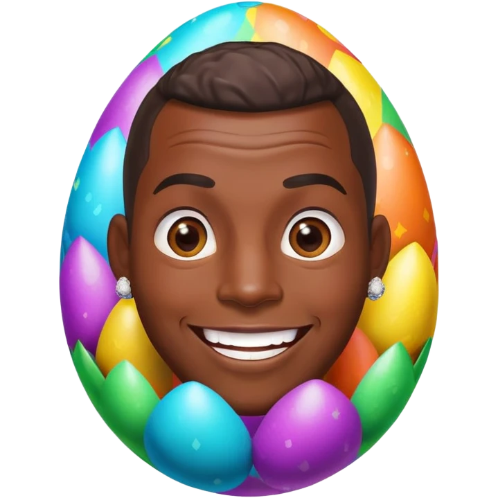 smiling African American man with diamond stud earrings popping out of an Easter egg emoji