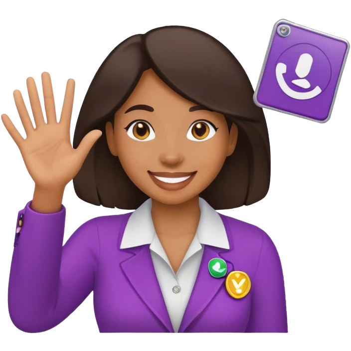 happy woman giving waving an access badge emoji