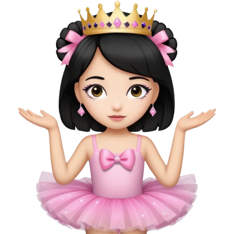 cute girl wearing a tutu, tiara, and a pink glittery bow with black hair emoji