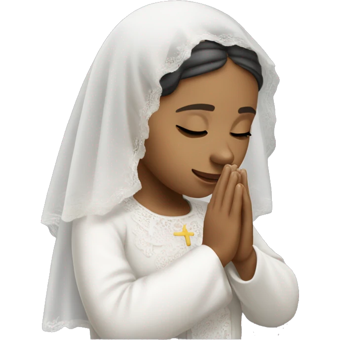 Light skin girl praying with eyes closed and lace white veil  emoji