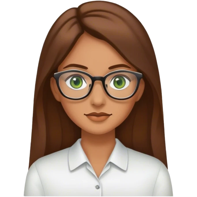 Woman wearing glasses with long Brown hair and Green eyes emoji