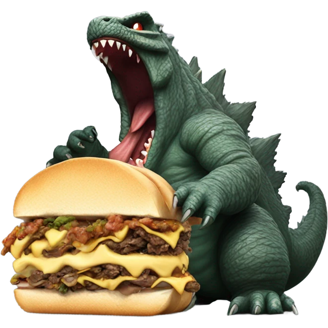 Godzilla eating a Philly cheesesteak sandwich emoji
