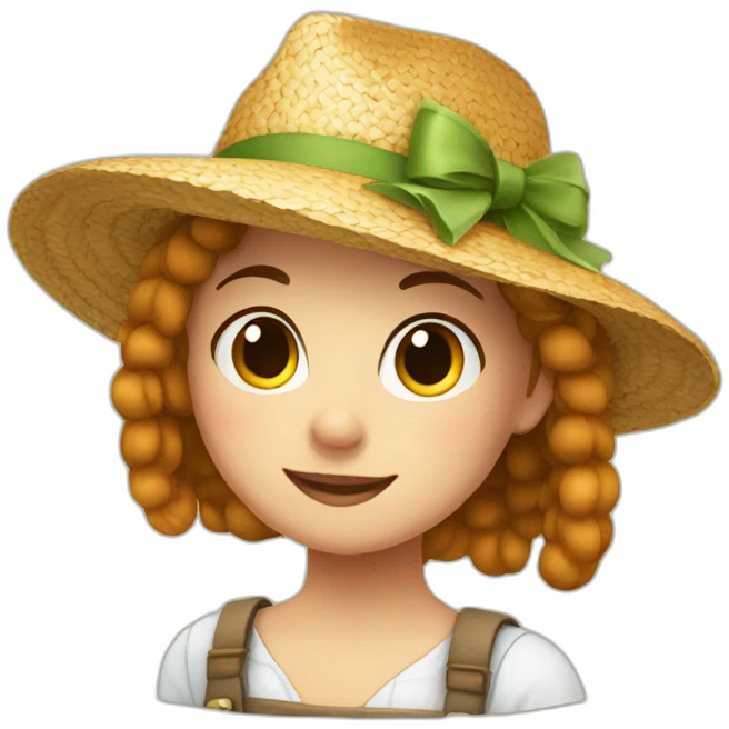 a fair girl with freckles and pigtails in straw a hat hat emoji