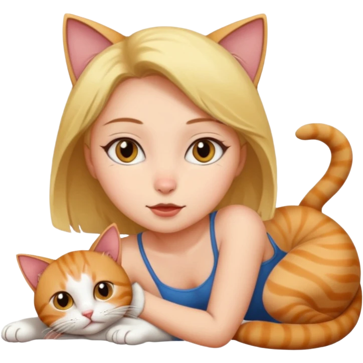 Naked girl, open pussy, cat position, emoji
