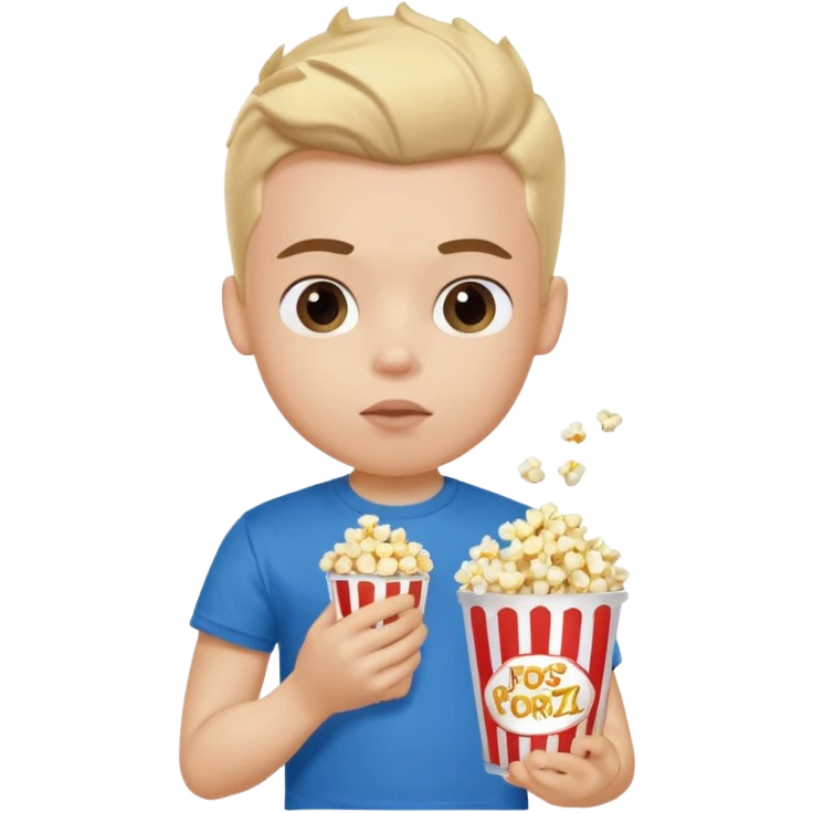 generate a pretty fair bratz boy with a blue tshirt on. eating popcorn emoji