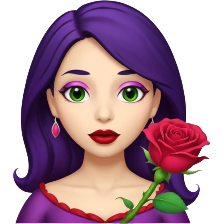 Big Puerto Rican colored dildo inside a women’s with blackish purple hair and Italian skin color with green almond shapes eyes, magical mouth with lips shapes  rose petal /bud emoji