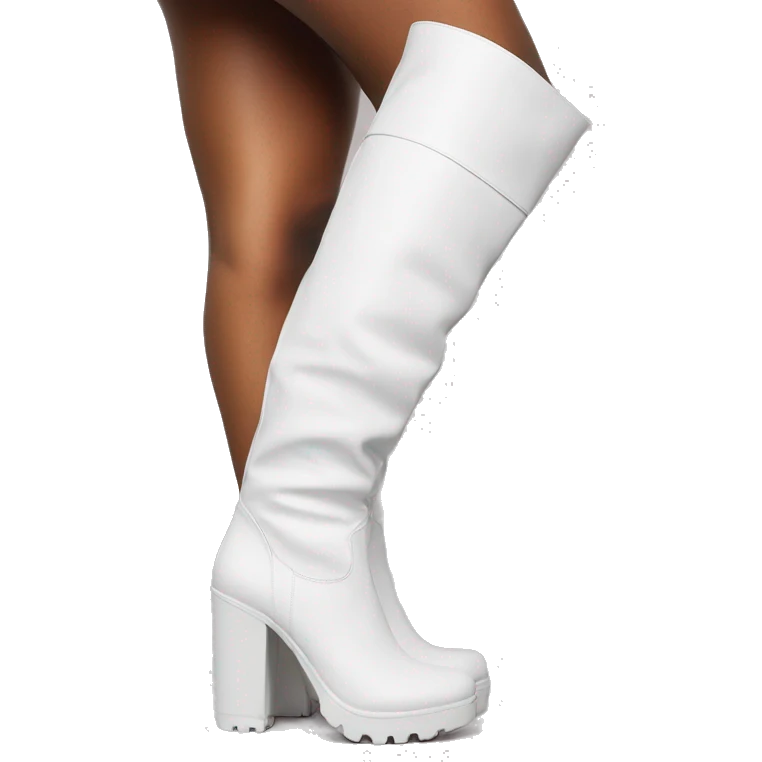 white knee high chunky heel boots emoji