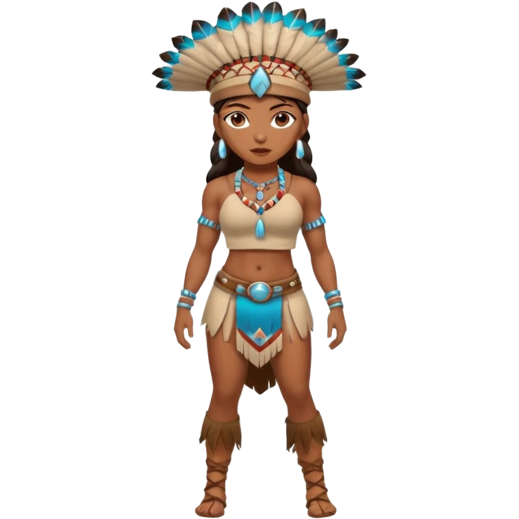 native american brown skin sexy girl, full body, muscled, with traditional outfit and hat emoji