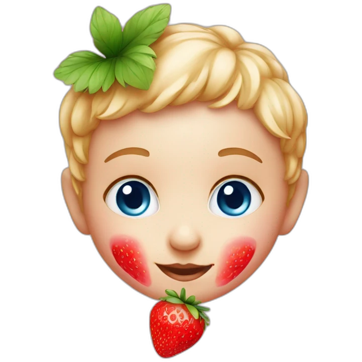 Cute Baby face with blue eyes in a strawberry emoji