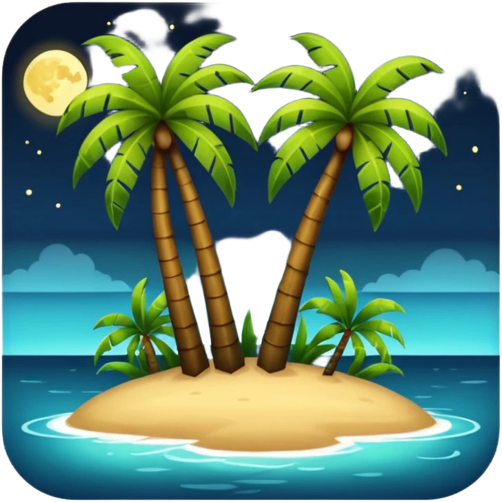 Isla y palmeras negras, en la noche, emoji
