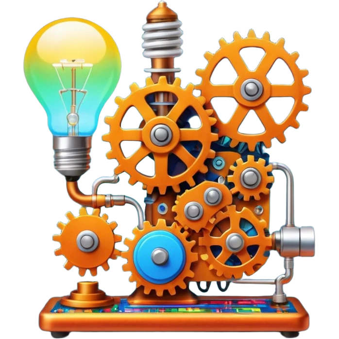science, chemicals, mechanical gears, electronics, electric wires, light bulb, LED, resistors, circuit board, ic, physics,  nuclear model emoji