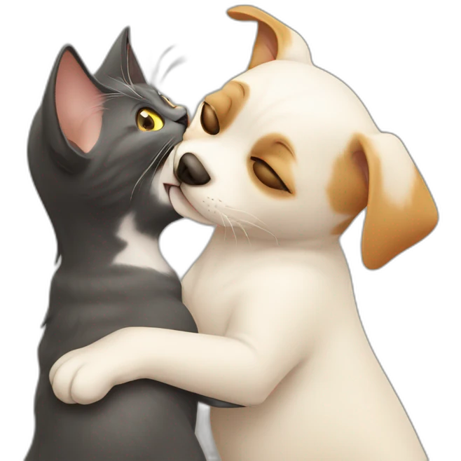 cat kissing a dog emoji