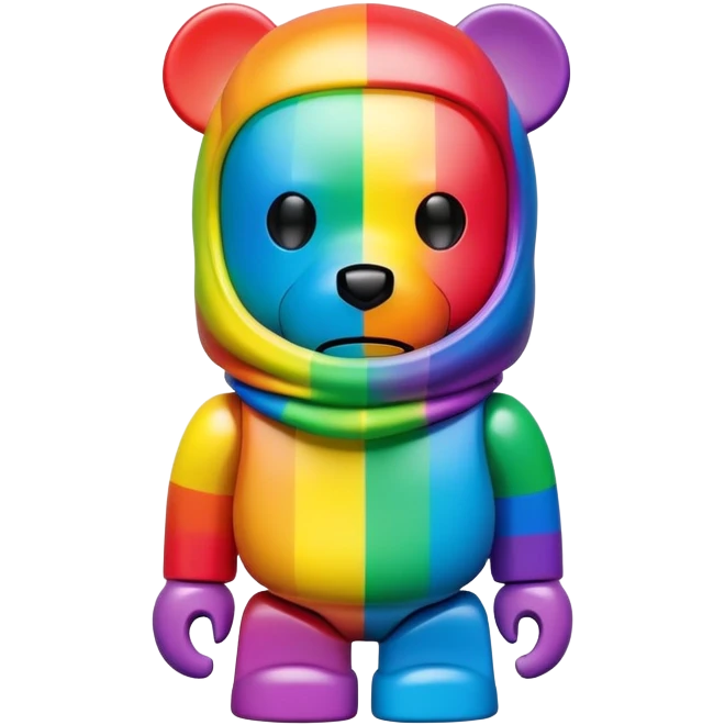 bearbrick toy wearing a rainbow colorful balaclava mask emoji