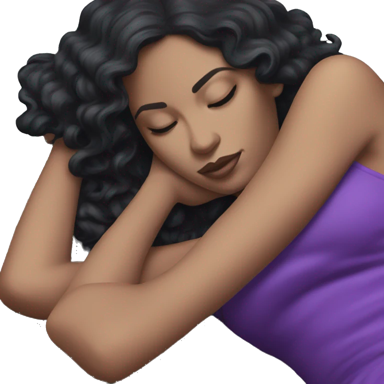 a black hair white girl laying back on stone with purple dress emoji