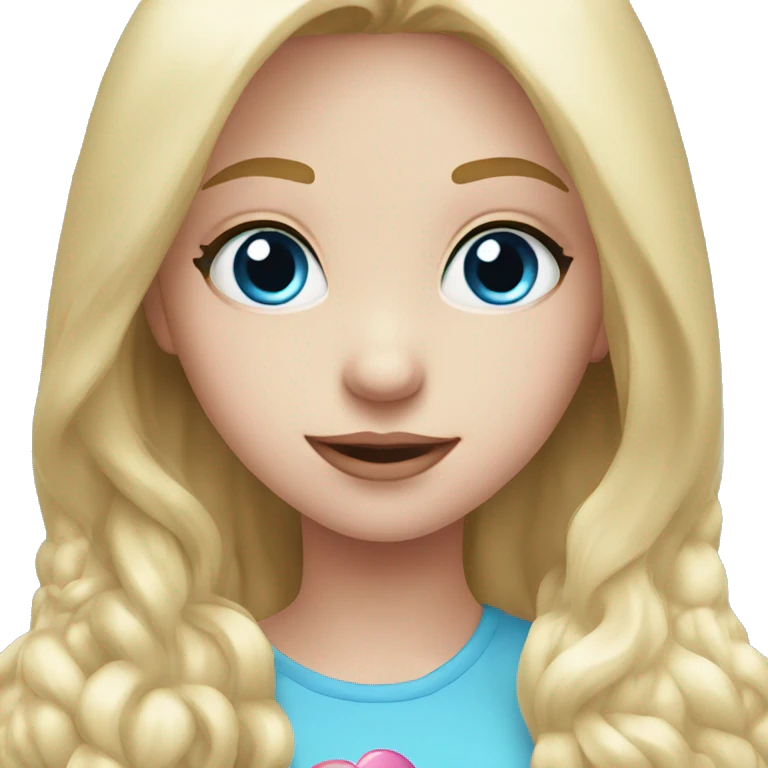Girl, White, blonde long hair, blue eyes giving a pink heart  emoji