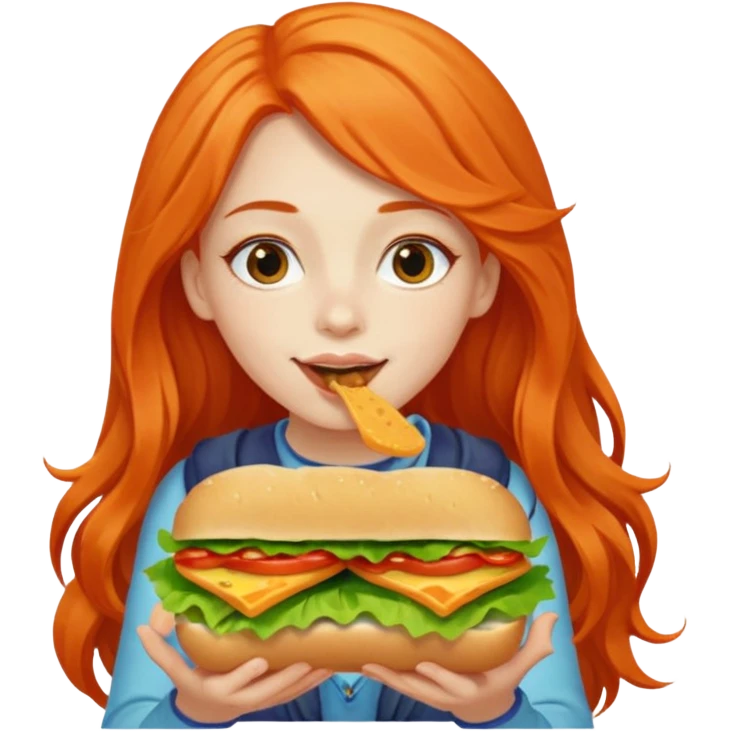girl with very long orange hair eating a sanduíche  emoji