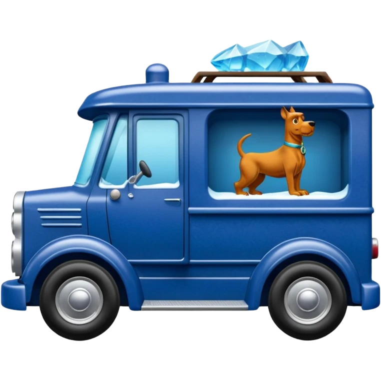 shiny crushed-dark-blue crystal body frozen Scooby Doo 1912 antique long-wheelbase cab over  low-rider moving truck  emoji