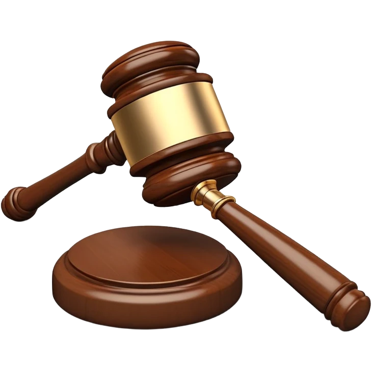 An emoji representing justice and penalty. A wooden judge's gavel striking a sound block, symbolizing a legal decision or punishment. The design is simple, 3D, and slightly glossy, resembling official court decisions emoji