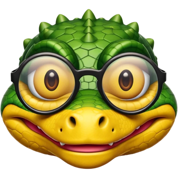 Cocodrilo con boca cerrada mirando de frente que tengan lentes negros y oscuros y sea color amarillo con fondo blanco emoji