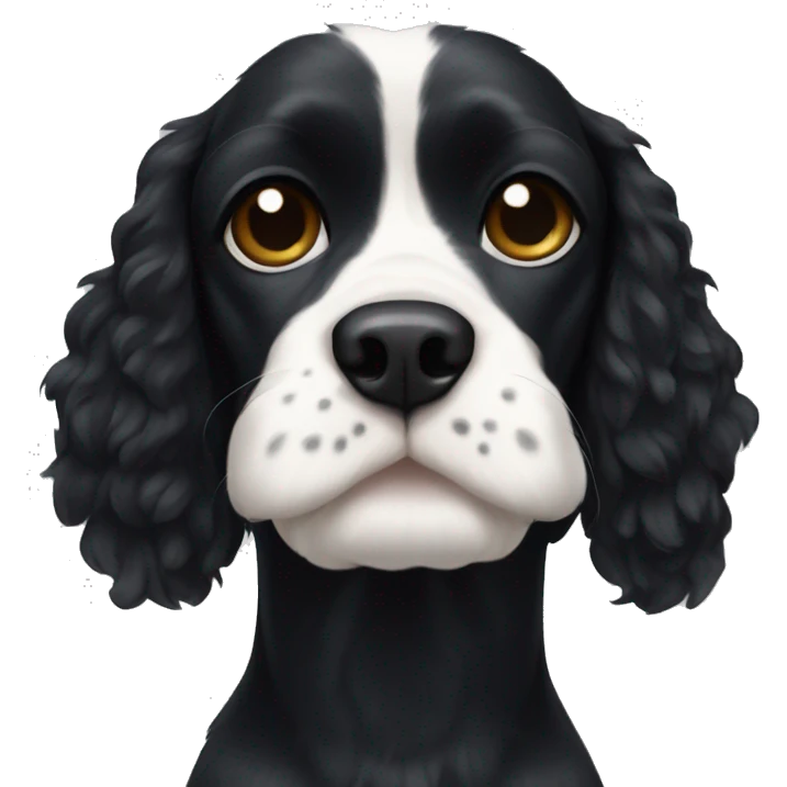 Small completely black king spaniel with black fur on his whole face and white fur on chest emoji