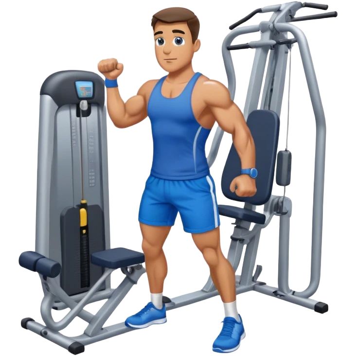 standing fit man with blue shorts cable-machine exercise emoji