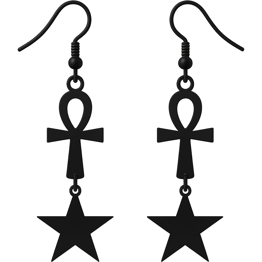 goth earrings, black star, minimalist gothic style emoji