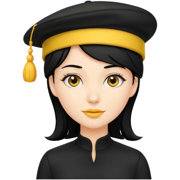 black haired women with black outfit and yellow hat emoji
