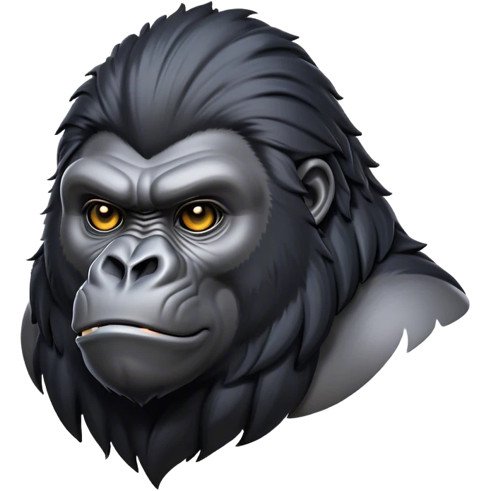 Cinematic Noble mountain Gorilla Portrait Emoji, Poised and majestic, with a powerful, muscular frame accentuated by a distinguished black and grey mane and piercing, wise eyes, Simplified yet sharp and sophisticated features, highly detailed, glowing with a soft, regal jungle glow, high shine, intelligent and commanding, stylized with an air of imperial strength, focused and resolute, soft glowing outline, capturing the essence of a watchful guardian that feels as though it could step out of the screen with effortless authority! emoji