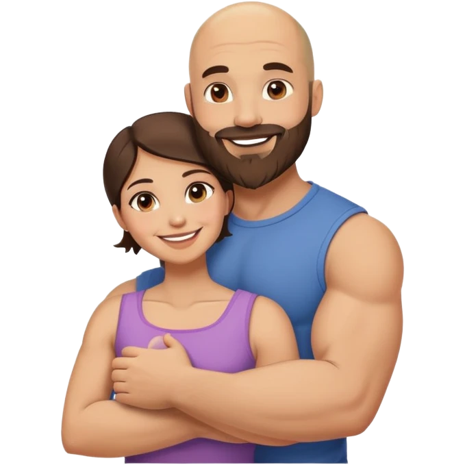 Muscular Bald man with a beard loving his young brunette wife  emoji