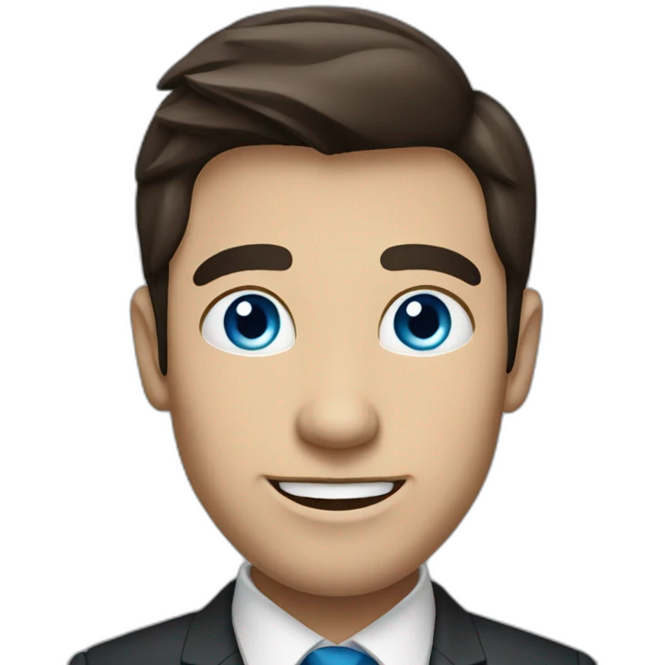 spirited man with blue eyes, dark brown hair in a business suit emoji