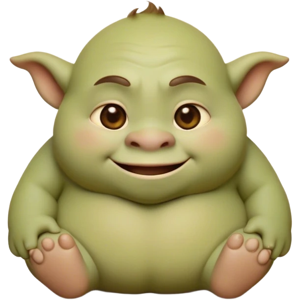 Cinematic Cute Ogre Portrait Emoji, with a surprisingly endearing, plump and huggable figure in soft earthy greens and browns, featuring big, kind eyes and a bashful smile, simplified yet irresistibly adorable, highly detailed with a soft glowing outline that captures the charm of a friendly giant who seems ready for a warm hug! emoji