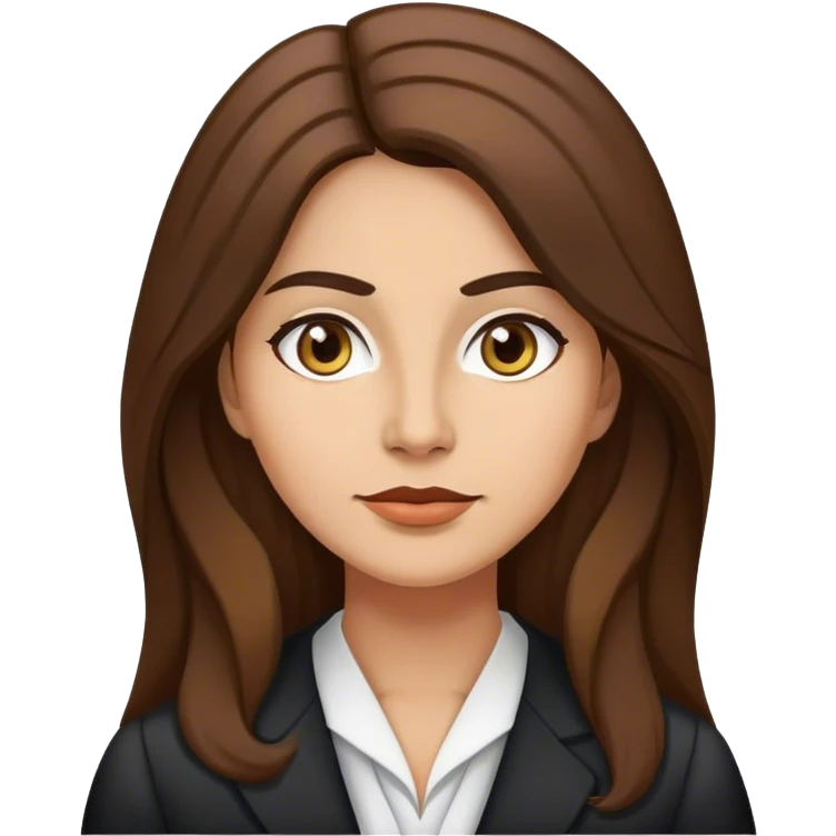 Woman lawyer with long brown hair and olive skin white face emoji