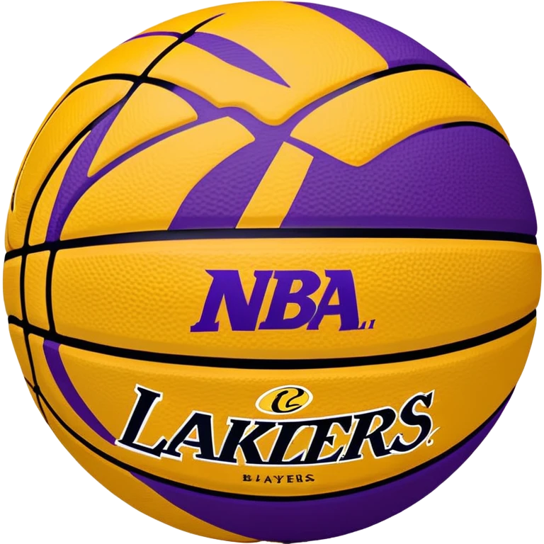 Minimalist purple and gold Spalding basketball with NBA logo, Lakers colors, iOS emoji style emoji