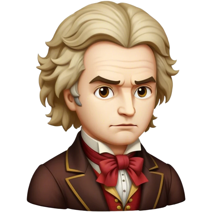 Cinematic Realistic Beethoven Portrait Emoji, depicted as a passionate composer with intense expressive features in period attire, rendered with rich textures and dramatic moody lighting that captures the turbulent genius of his music. emoji